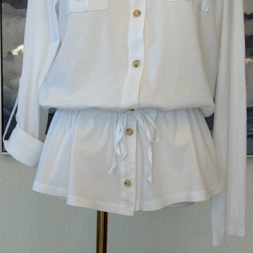 Michael Kors White Cotton Utility Shirt with Gold MK Hardware & Drawstring Waist - Picture 6 of 16